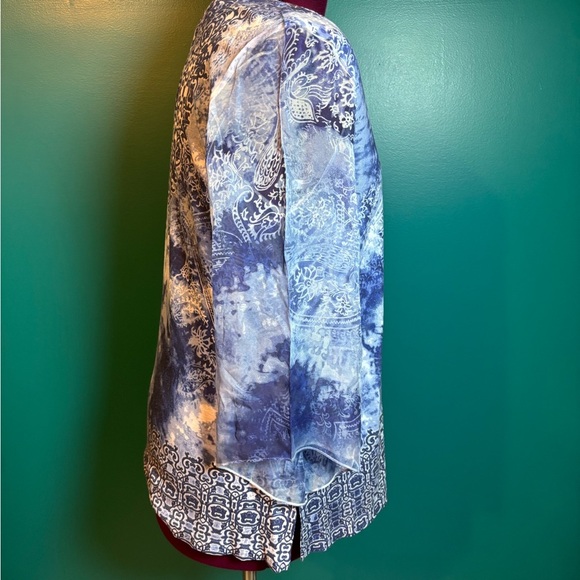 ONE WORLD Blue Bell Sheer Sleeve Tunic Top - Picture 3 of 5